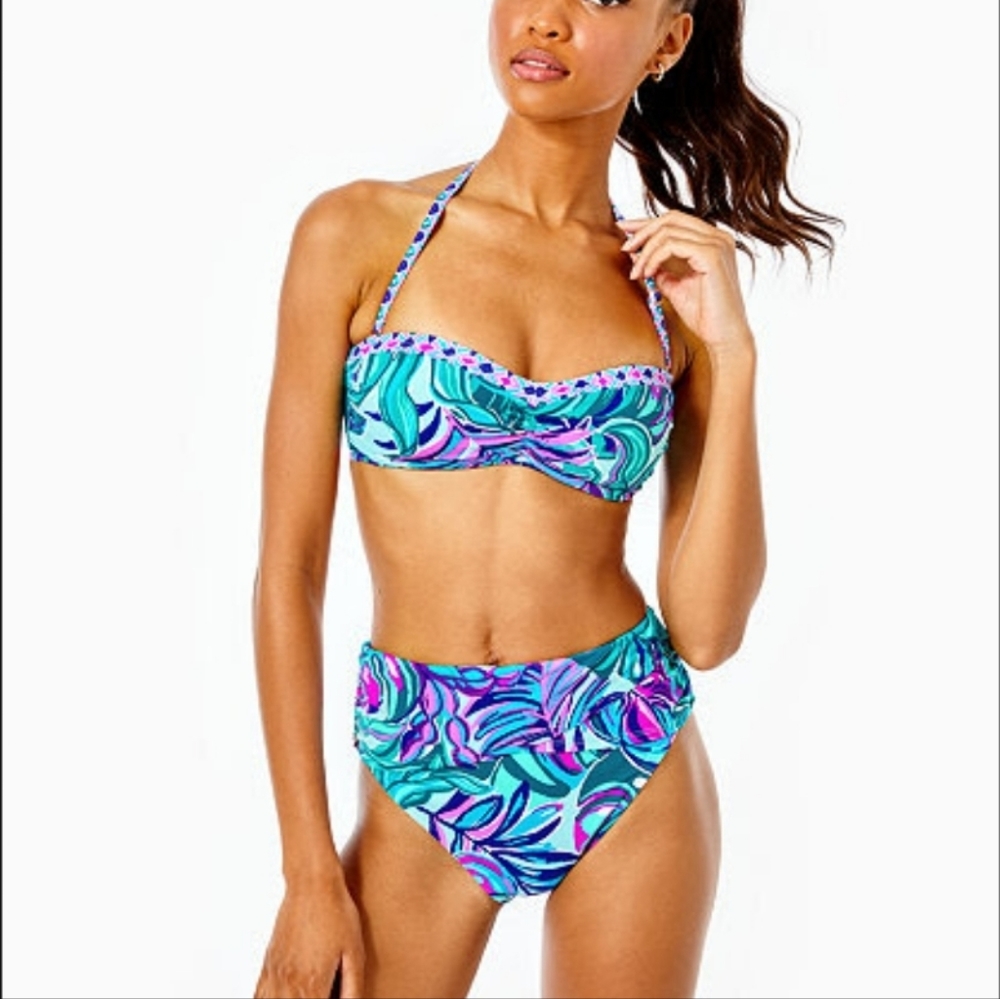 Cheeah Bandeau Bikini Top. Top ONLY. Seasalt Blue Dont Wanna Leaf Lilly Pulitzer